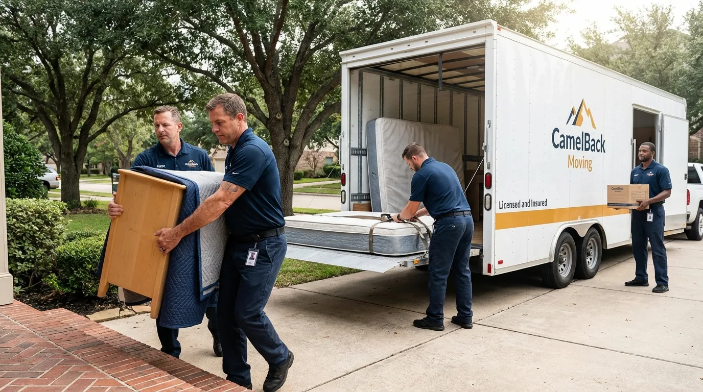 Crew loading residential truck for cross-state move from Whitehall, MT